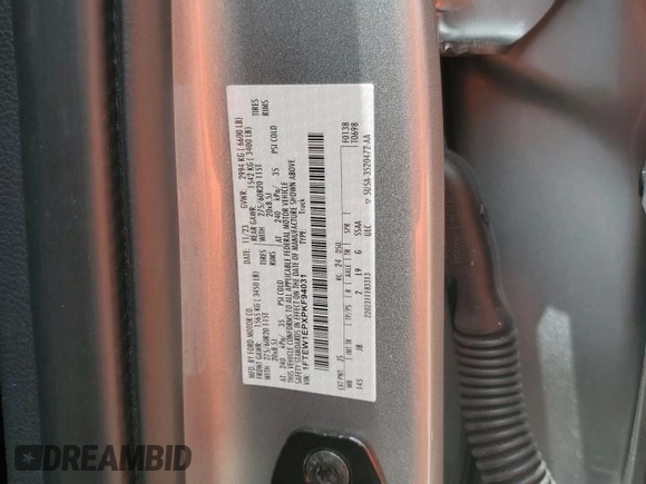 2023 Ford F-150 XL с VIN 1FTEW1EPXPKF94031, выставлен на аукционе Copart как лот 58540575 с пробегом 25 257 миль миль и Списание • Salvage title. История ставок и продаж доступна на DreamBid. Изображение 13.