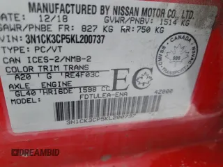 2019 Nissan Micra S z VIN 3N1CK3CP5KL200737, wystawiony jako Copart lot #82120434 z przebiegiem 71 861 mil mil oraz Szkoda całkowita • Salvage title. Historia ofert i sprzedaży dostępna na DreamBid. Obrazek 13.