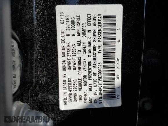 2014 Acura RLX with VIN JH4KC1F35EC001978, listed as a Copart auction lot 67752184 with 169,909 mi miles and Salvage Title. Bid and sale history available at DreamBid. Image 12.