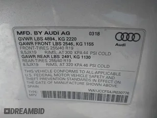 2018 Audi Q3 Premium Plus with VIN WA1JCCFS4JR030776, listed as a IAAI auction lot 41709645 with 73,953 mi miles. Bid and sale history available at carsss.com. Image 9.