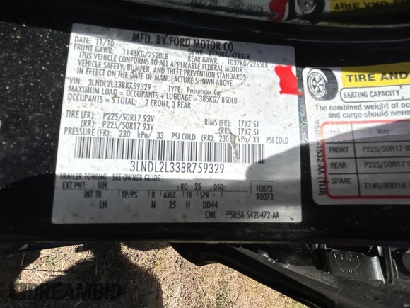 2011 Lincoln MKZ Hybrid with VIN 3LNDL2L33BR759329, listed as a Copart auction lot 55528975 with 131,927 mi miles and Clean Title. Bid and sale history available at carsss.com. Image 10.