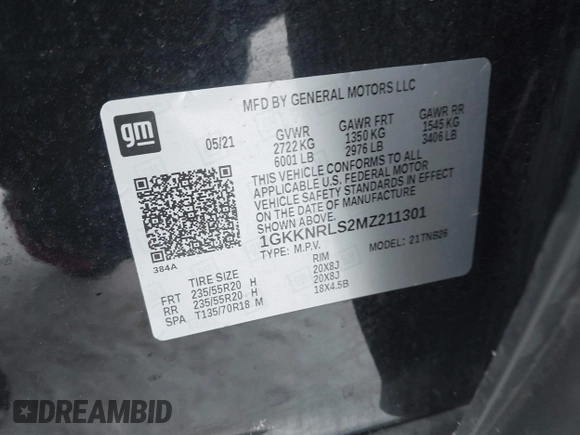 2021 GMC Acadia SLE with VIN 1GKKNRLS2MZ211301, listed as a IAAI auction lot 41326723 with 39,526 mi miles. Bid and sale history available at carsss.com. Image 9.
