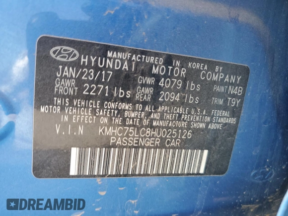 2017 Hyundai Ioniq SEL with VIN KMHC75LC8HU025126, listed as a Copart auction lot 52503575 with 290,114 mi miles and Salvage title. Bid and sale history available at DreamBid. Image 12.