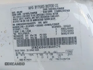 2001 Ford Windstar LX with VIN 2FMZA50441BA40579, listed as a IAAI auction lot 42145855 with Not Provided miles and . Bid and sale history available at carsss.com. Image 9.