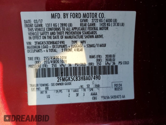2017 Ford Flex SEL with VIN 2FMGK5C83HBA07490, listed as a Copart auction lot 84861984 with 114,317 mi miles and Salvage Title. Bid and sale history available at carsss.com. Image 13.