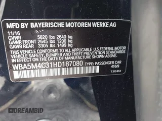 2017 BMW 5 Series 535i xDrive z VIN WBA5M4C31HD187080, wystawiony jako IAAI lot #42543064 z przebiegiem 117 325 mil mil oraz . Historia ofert i sprzedaży dostępna na DreamBid. Obrazek 9.