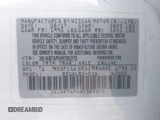 2017 Nissan Sentra SR z VIN 3N1AB7AP5HY383375, wystawiony jako IAAI lot #42171361 z przebiegiem 67 401 mil mil oraz . Historia ofert i sprzedaży dostępna na DreamBid. Obrazek 9.