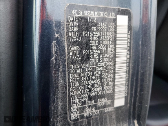 2013 Nissan Juke Nismo with VIN JN8AF5MV1DT217605, listed as a Copart auction lot 85446504 with 107,911 mi miles and Salvage title. Bid and sale history available at DreamBid. Image 12.