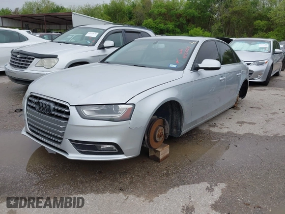 2013 Audi A4 Premium with VIN WAUAFAFL0DA158572, listed as a IAAI auction lot 41956783 with 119,166 mi miles. Bid and sale history available at carsss.com. Image 2.