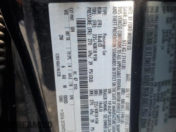 2014 Ford Focus Titanium with VIN 1FADP3J20EL347435, listed as a Copart auction lot 54947345 with 144,169 mi miles and Salvage title. Bid and sale history available at DreamBid. Image 12.