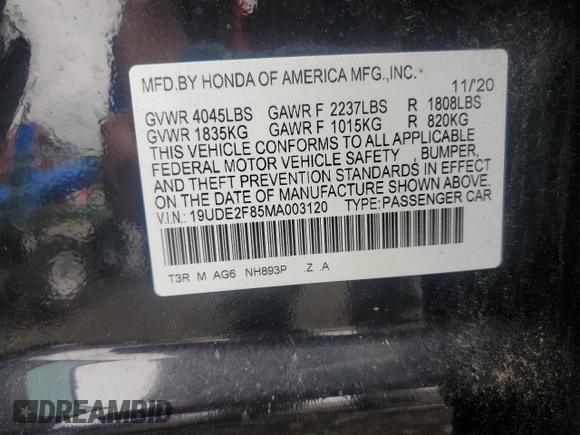 2021 Acura ILX Premium with VIN 19UDE2F85MA003120, listed as a Copart auction lot 61534895 with 78,171 mi miles and Salvage title. Bid and sale history available at DreamBid. Image 12.