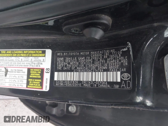 2010 Toyota Corolla with VIN 2T1BU4EE6AC314784, listed as a IAAI auction lot 41930640 with 91,906 mi miles. Bid and sale history available at carsss.com. Image 9.
