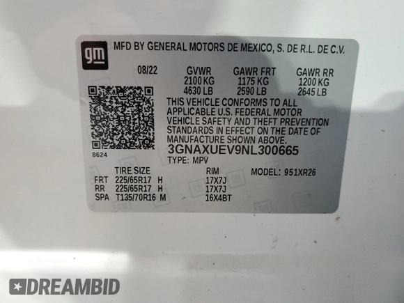 2022 Chevrolet Equinox LT z VIN 3GNAXUEV9NL300665, wystawiony jako Copart lot #56933125 z przebiegiem 30 686 mil mil oraz Szkoda całkowita • Salvage title. Historia ofert i sprzedaży dostępna na DreamBid. Obrazek 13.