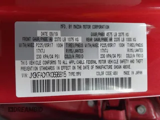 2019 Mazda CX-5 Touring with VIN JM3KFACM7K0696815, listed as a IAAI auction lot 41921763 with 46,900 mi miles. Bid and sale history available at carsss.com. Image 9.