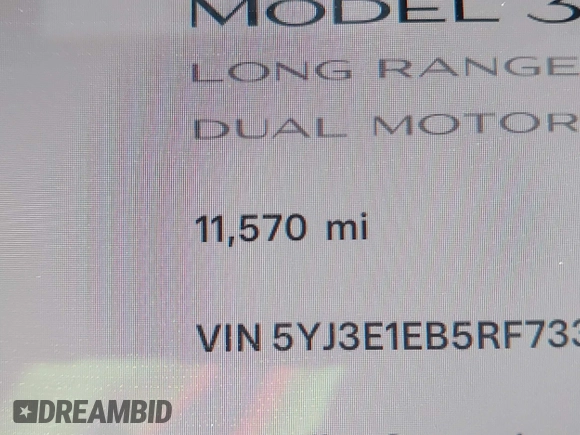 2024 Tesla Model 3 Long Range with VIN 5YJ3E1EB5RF733965, listed as a IAAI auction lot 41613919 with 11,570 mi miles and . Bid and sale history available at DreamBid. Image 15.