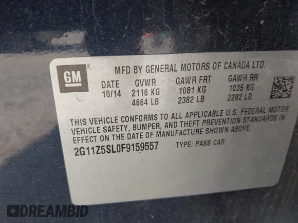 2015 Chevrolet Impala LS z VIN 2G11Z5SL0F9159557, wystawiony jako IAAI lot #42621595 z przebiegiem 115 763 mil mil oraz . Historia ofert i sprzedaży dostępna na DreamBid. Obrazek 9.