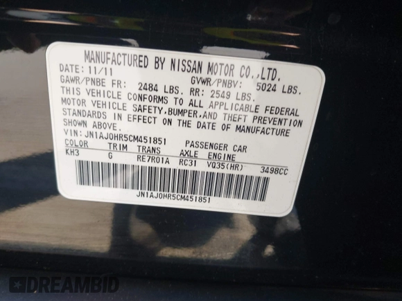 2012 Infiniti EX Journey with VIN JN1AJ0HR5CM451851, listed as a IAAI auction lot 42201934 with 71,931 mi miles. Bid and sale history available at carsss.com. Image 9.