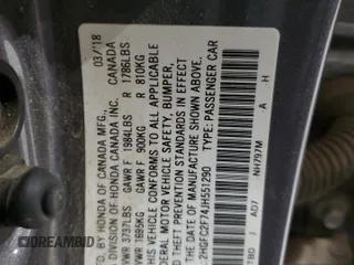 2018 Honda Civic EX with VIN 2HGFC2F74JH551290, listed as a Copart auction lot 45711675 with 123,774 mi miles and Salvage Title. Bid and sale history available at DreamBid. Image 14.