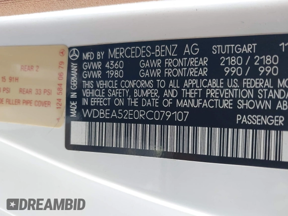 1994 Mercedes-Benz E z VIN WDBEA52E0RC079107, wystawiony jako IAAI lot #41932270 z przebiegiem 187 928 mil mil oraz . Historia ofert i sprzedaży dostępna na DreamBid. Obrazek 9.