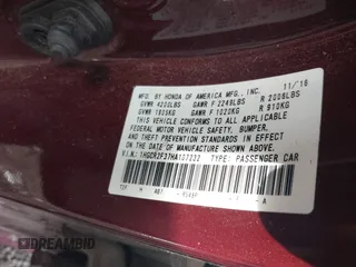2017 Honda Accord LX with VIN 1HGCR2F37HA107232, listed as a IAAI auction lot 41825973 with 209,004 mi miles. Bid and sale history available at carsss.com. Image 9.