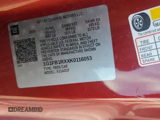 2019 Chevrolet Camaro 1LS with VIN 1G1FB1RXXK0116053, listed as a Copart auction lot 88750075 with 59,800 mi miles and Salvage Title. Bid and sale history available at carsss.com. Image 13.
