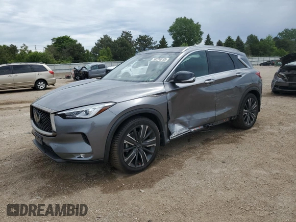 2021 Infiniti QX50 Luxe with VIN 3PCAJ5BB3MF120184, listed as a Copart auction lot 58276615 with 59,974 mi miles and Salvage title. Bid and sale history available at DreamBid. Image 1.
