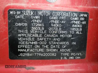2009 Suzuki SX4 Touring AWD with VIN JS2YB417796200082, listed as a Copart auction lot 75538664 with 378,063 mi miles and Clean Title. Bid and sale history available at DreamBid. Image 12.