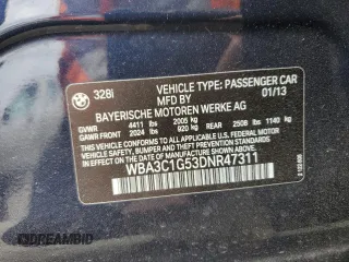 2013 BMW 3 Series 328i с VIN WBA3C1G53DNR47311, выставлен на аукционе Copart как лот 53389985 с пробегом 142 745 миль миль и Списание • Salvage title. История ставок и продаж доступна на DreamBid. Изображение 12.