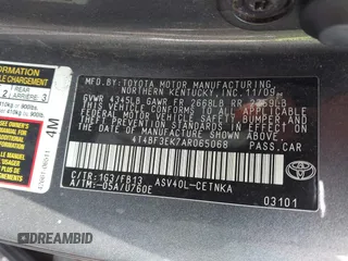 2010 Toyota Camry with VIN 4T4BF3EK7AR065068, listed as a IAAI auction lot 42088904 with 284,450 mi miles and . Bid and sale history available at DreamBid. Image 9.