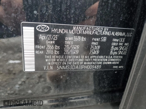 2023 Hyundai Santa Fe Hybrid SEL Premium with VIN 5NMS3DA11PH009489, listed as a Copart auction lot 61459274 with 12,452 mi miles and Salvage Title. Bid and sale history available at carsss.com. Image 13.
