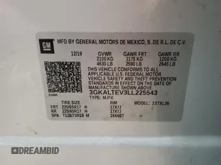 2020 GMC Terrain SLE with VIN 3GKALTEV3LL225543, listed as a Copart auction lot 59865285 with 42,001 mi miles and Salvage title. Bid and sale history available at DreamBid. Image 13.