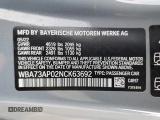 2022 BMW 4 Series 430i xDrive with VIN WBA73AP02NCK63692, listed as a Copart auction lot 84758794 with 21,484 mi miles and Salvage Title. Bid and sale history available at DreamBid. Image 12.