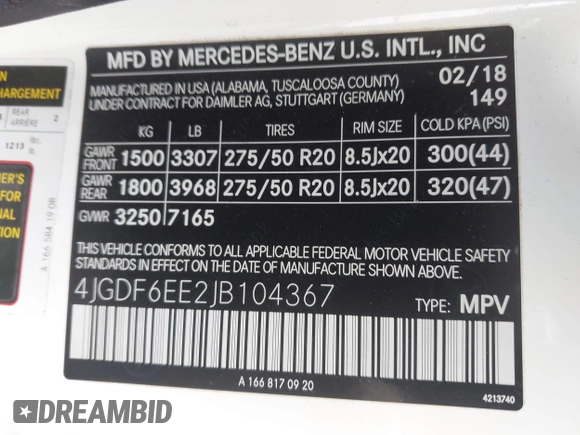 2018 Mercedes-Benz GLS 450 with VIN 4JGDF6EE2JB104367, listed as a IAAI auction lot 42351124 with 141,031 mi miles and . Bid and sale history available at DreamBid. Image 9.