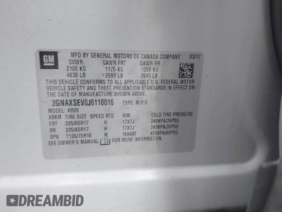 2018 Chevrolet Equinox LT with VIN 2GNAXSEV0J6118016, listed as a IAAI auction lot 42010356 with 95,254 mi miles and . Bid and sale history available at DreamBid. Image 9.