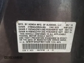 2015 Honda Pilot EX-L z VIN 5FNYF3H52FB011420, wystawiony jako Copart lot #51117475 z przebiegiem Nie podano mil oraz Szkoda całkowita • Salvage title. Historia ofert i sprzedaży dostępna na DreamBid. Obrazek 13.
