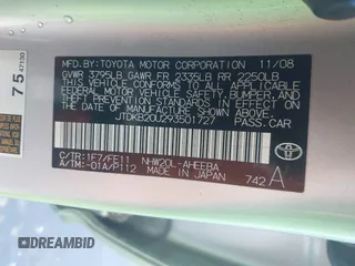 2009 Toyota Prius with VIN JTDKB20U293501727, listed as a IAAI auction lot 41571547 with 81,667 mi miles. Bid and sale history available at carsss.com. Image 9.