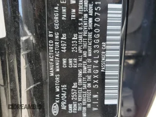 2016 Kia Optima LX z VIN 5XXGT4L33GG070751, wystawiony jako Copart lot #55944535 z przebiegiem 191 694 mil mil oraz Szkoda całkowita • Salvage title. Historia ofert i sprzedaży dostępna na DreamBid. Obrazek 12.