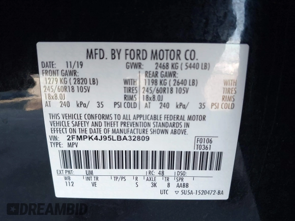2020 Ford Edge SEL с VIN 2FMPK4J95LBA32809, выставлен на аукционе IAAI как лот 41971358 с пробегом 85 954 миль миль и . История ставок и продаж доступна на DreamBid. Изображение 9.