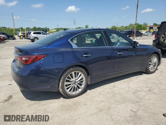 2021 Infiniti Q50 Luxe with VIN JN1EV7BR7MM755031, listed as a Copart auction lot 57383075 with 35,903 mi miles and Salvage title. Bid and sale history available at DreamBid. Image 3.