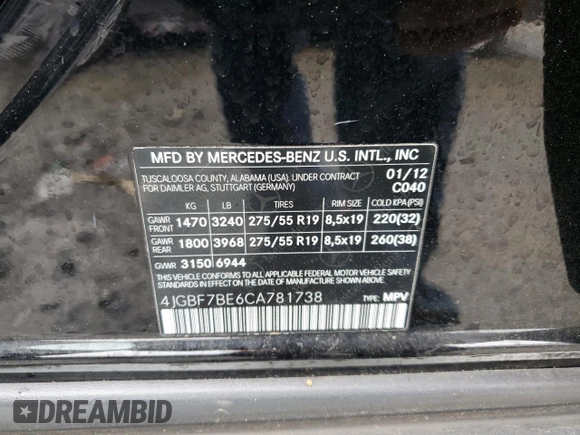 2012 Mercedes-Benz GL 450 z VIN 4JGBF7BE6CA781738, wystawiony jako Copart lot #56375455 z przebiegiem 79 718 mil mil oraz Szkoda całkowita • Salvage title. Historia ofert i sprzedaży dostępna na DreamBid. Obrazek 14.