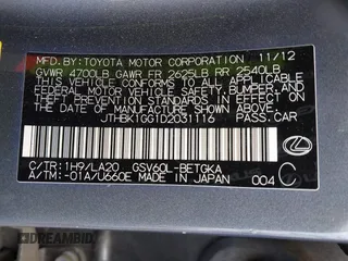 2013 Lexus ES 250 with VIN JTHBK1GG1D2031116, listed as a IAAI auction lot 42110700 with 133,569 mi miles and . Bid and sale history available at DreamBid. Image 9.