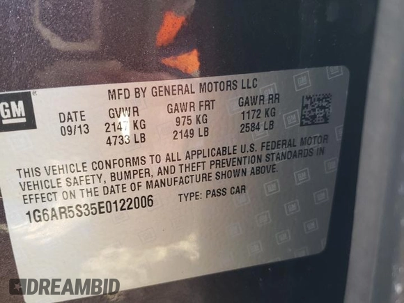 2014 Cadillac CTS Luxury RWD z VIN 1G6AR5S35E0122006, wystawiony jako Copart lot #45491765 z przebiegiem 142 224 mil mil oraz Szkoda całkowita • Salvage title. Historia ofert i sprzedaży dostępna na DreamBid. Obrazek 14.