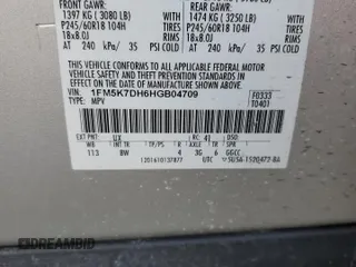 2017 Ford Explorer XLT with VIN 1FM5K7DH6HGB04709, listed as a Copart auction lot 47394655 with 99,291 mi miles and Salvage Title. Bid and sale history available at carsss.com. Image 13.
