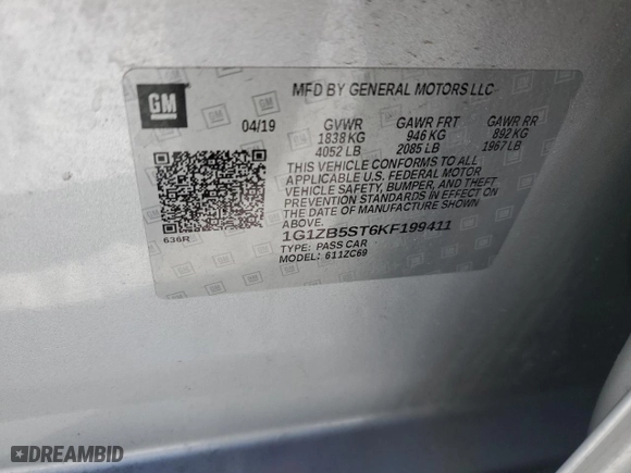2019 Chevrolet Malibu LS with VIN 1G1ZB5ST6KF199411, listed as a Copart auction lot 45100755 with 82,377 mi miles and Salvage Title. Bid and sale history available at carsss.com. Image 13.
