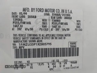 1999 Ford Explorer XLT z VIN 1FMZU35P1XZB05795, wystawiony jako IAAI lot #41692715 z przebiegiem 95 149 mil mil oraz . Historia ofert i sprzedaży dostępna na DreamBid. Obrazek 9.