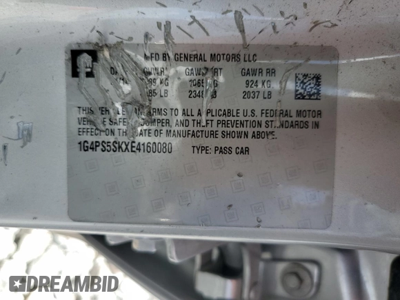 2014 Buick Verano Group with VIN 1G4PS5SKXE4160080, listed as a Copart auction lot 56799225 with 50,594 mi miles and Non repairable. Bid and sale history available at DreamBid. Image 13.