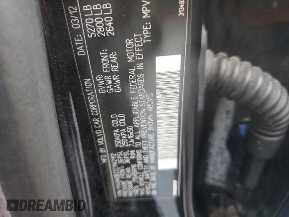 2012 Volvo XC70 3.2L with VIN YV4940BZ2C1142112, listed as a Copart auction lot 47205135 with 155,913 mi miles and Clean Title. Bid and sale history available at DreamBid. Image 12.