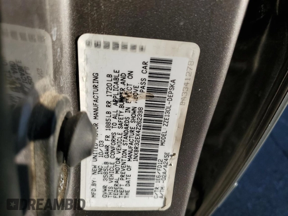 2004 Toyota Corolla CE with VIN 1NXBR32EX4Z262398, listed as a Copart auction lot 50660955 with 225,441 mi miles and Salvage Title. Bid and sale history available at DreamBid. Image 13.