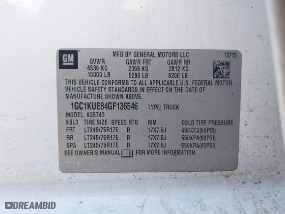 2016 Chevrolet Silverado 2500HD Work Truck with VIN 1GC1KUE84GF136546, listed as a IAAI auction lot 41887485 with 287,977 mi miles. Bid and sale history available at carsss.com. Image 9.