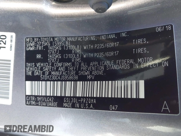 2018 Toyota Sienna XLE Auto Access Seat with VIN 5TDYZ3DC4JS958698, listed as a IAAI auction lot 41815340 with 164,903 mi miles. Bid and sale history available at carsss.com. Image 9.